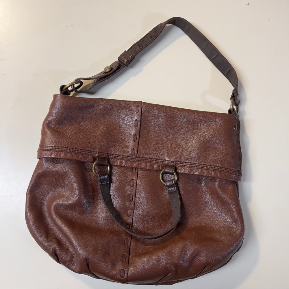 Lucky Brand Cinnamon Brown Leather Convertible ABBEY ROAD Fold Over shoulder Bag